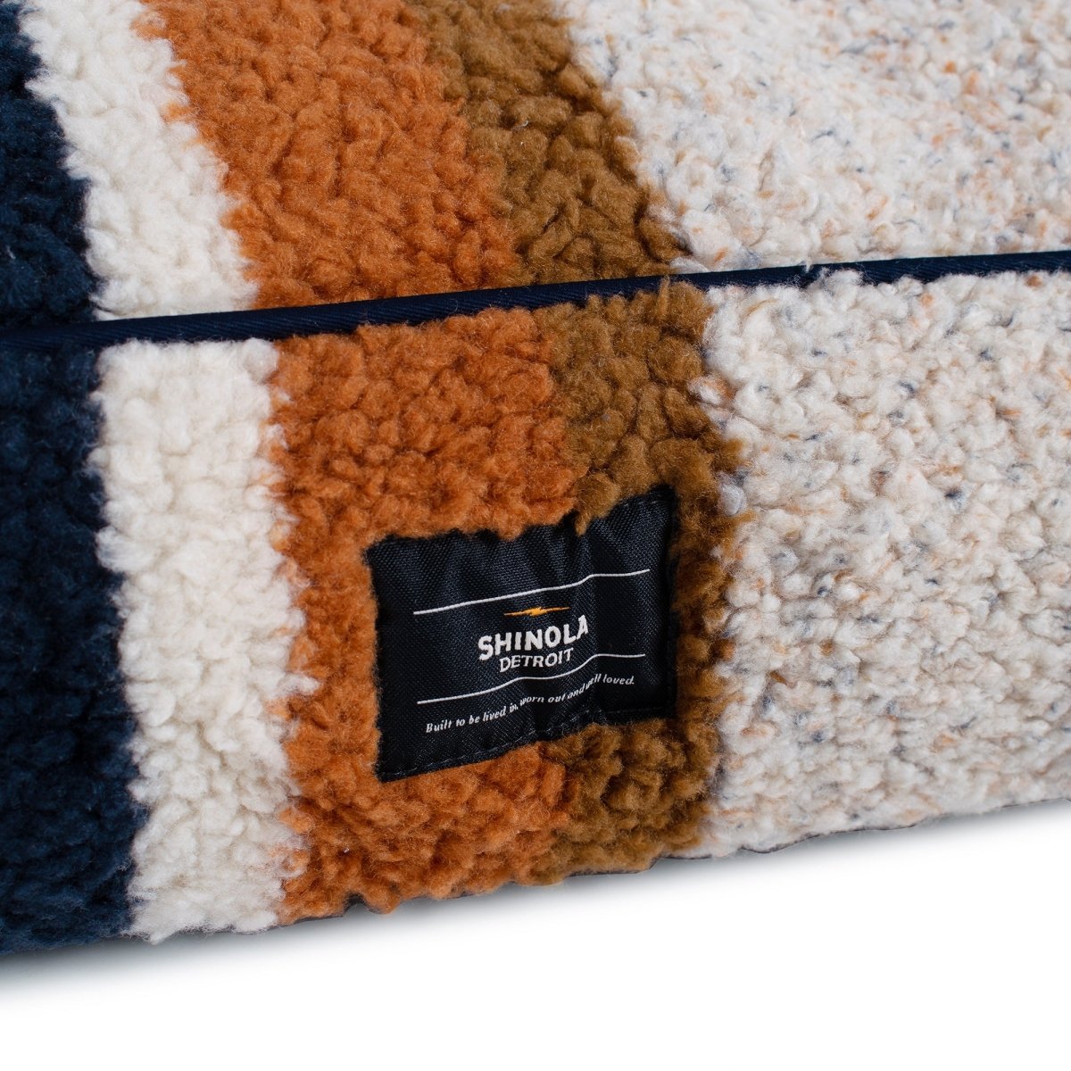 Shinola Brand Stripe Napper Pillow Berber Dog Bed Oatmeal