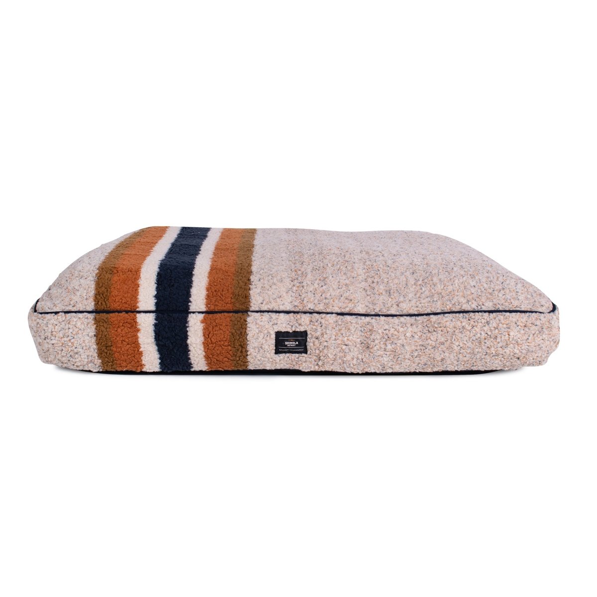 Shinola Brand Stripe Napper Pillow Berber Dog Bed Oatmeal
