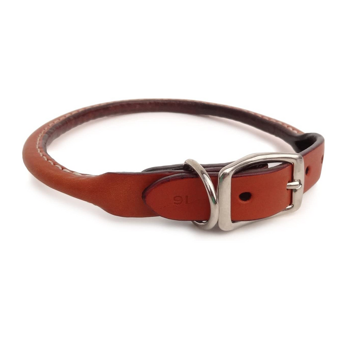 Rolled Premium Tan Leather Collars for Big Dogs