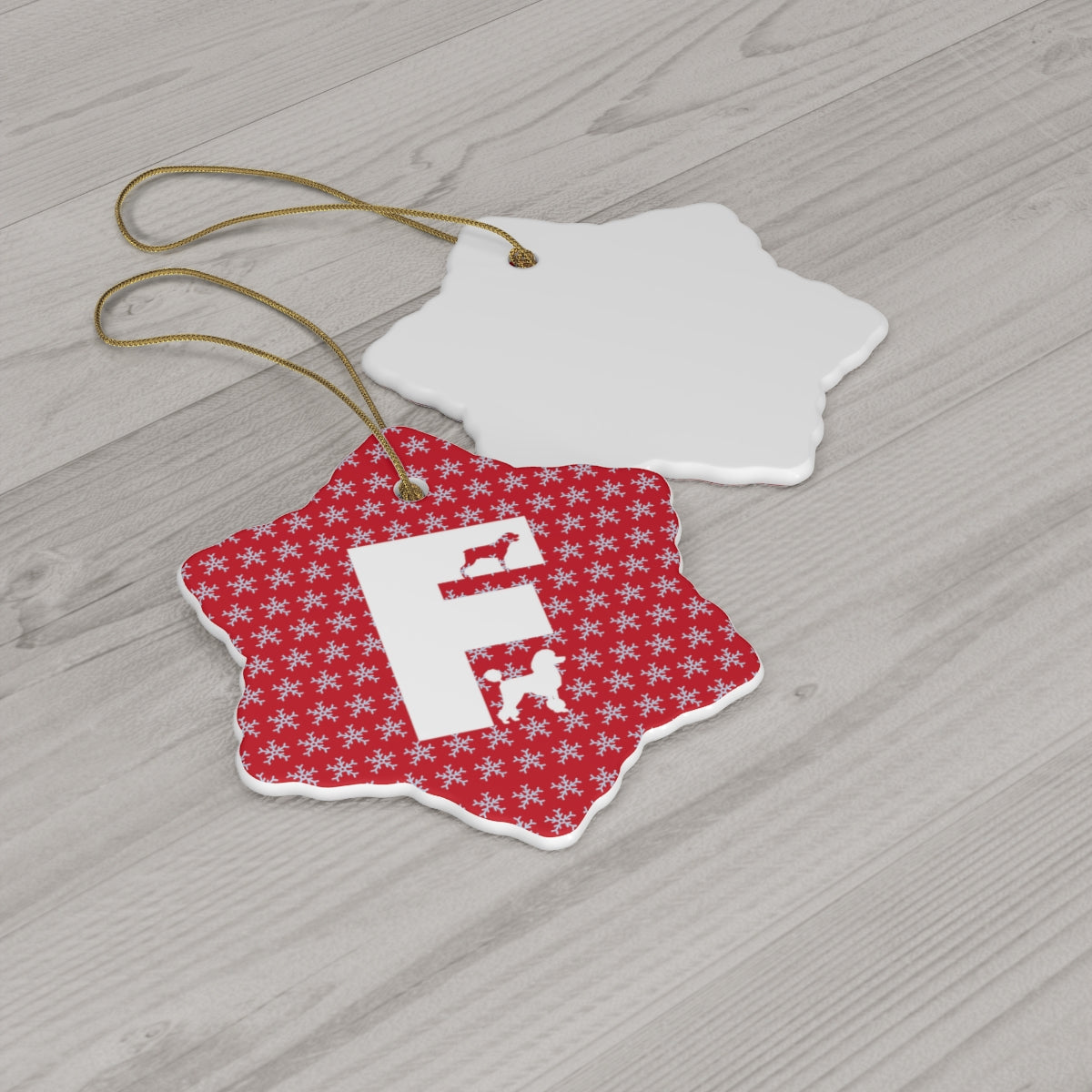 Ceramic Dog Monogram F Ornament - Red, 4 Shapes - 3 Red Rovers