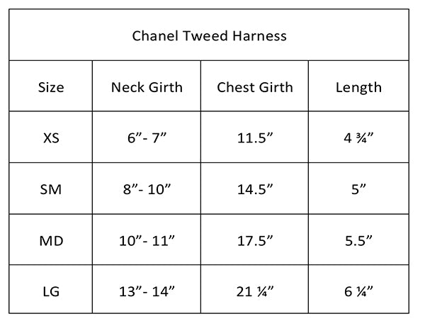 Chanel Tweed Handmade Pet Harness - Black - 3 Red Rovers