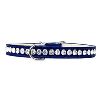 Grace 1-row Crystal Faux Croc Dog Collar - Blue - 3 Red Rovers