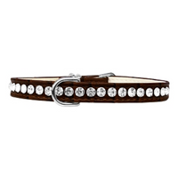 Grace 1-row Crystal Faux Croc Dog Collar - Chocolate - 3 Red Rovers