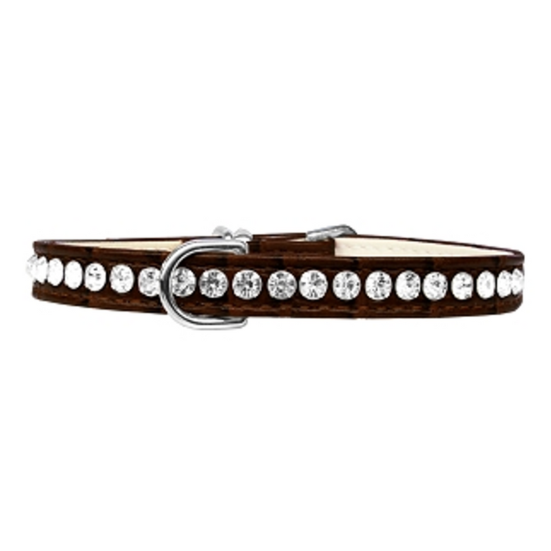Grace 1-row Crystal Faux Croc Dog Collar - Chocolate - 3 Red Rovers
