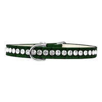 Grace 1-row Crystal Faux Croc Dog Collar - Emerald Green - 3 Red Rovers