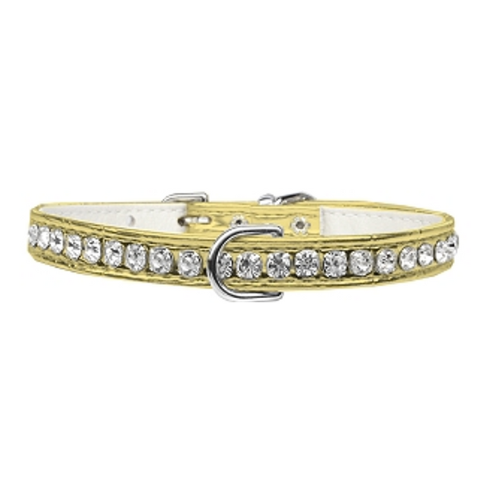Grace 1-row Crystal Faux Croc Dog Collar - Gold - 3 Red Rovers