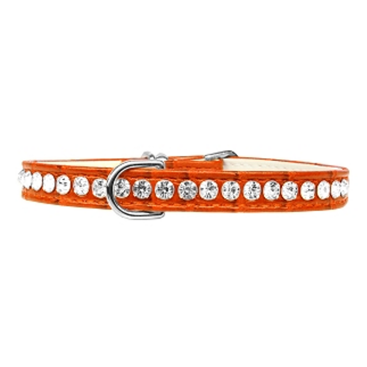 Grace 1-row Crystal Faux Croc Dog Collar - Orange - 3 Red Rovers