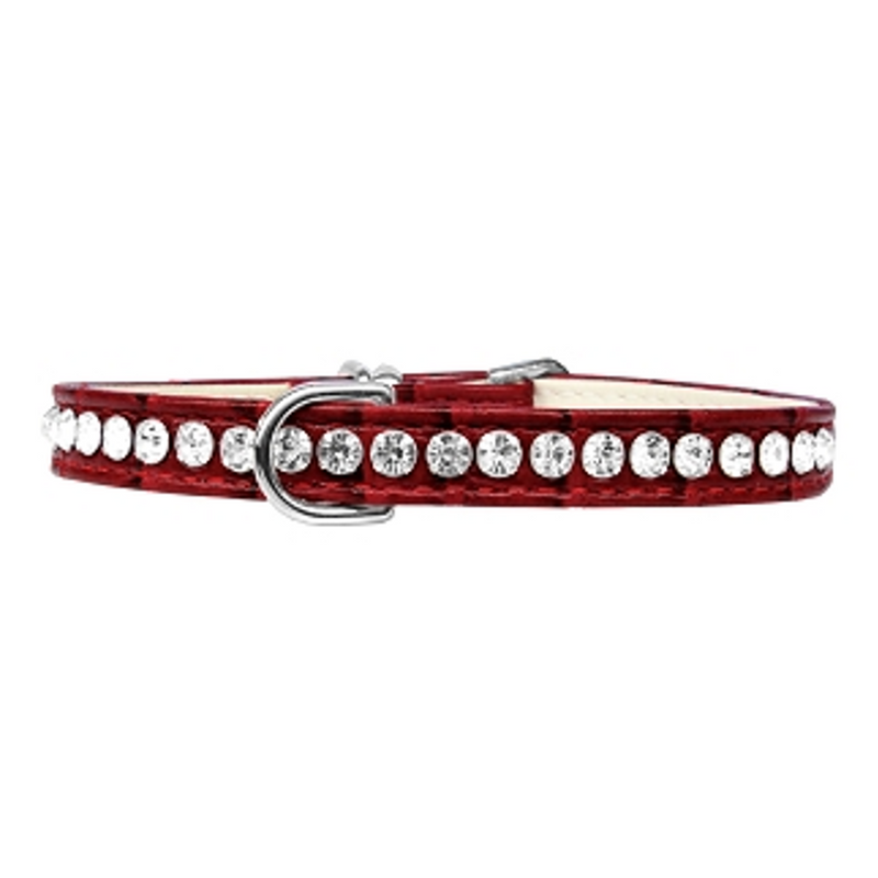 Grace 1-row Crystal Faux Croc Dog Collar - Red - 3 Red Rovers
