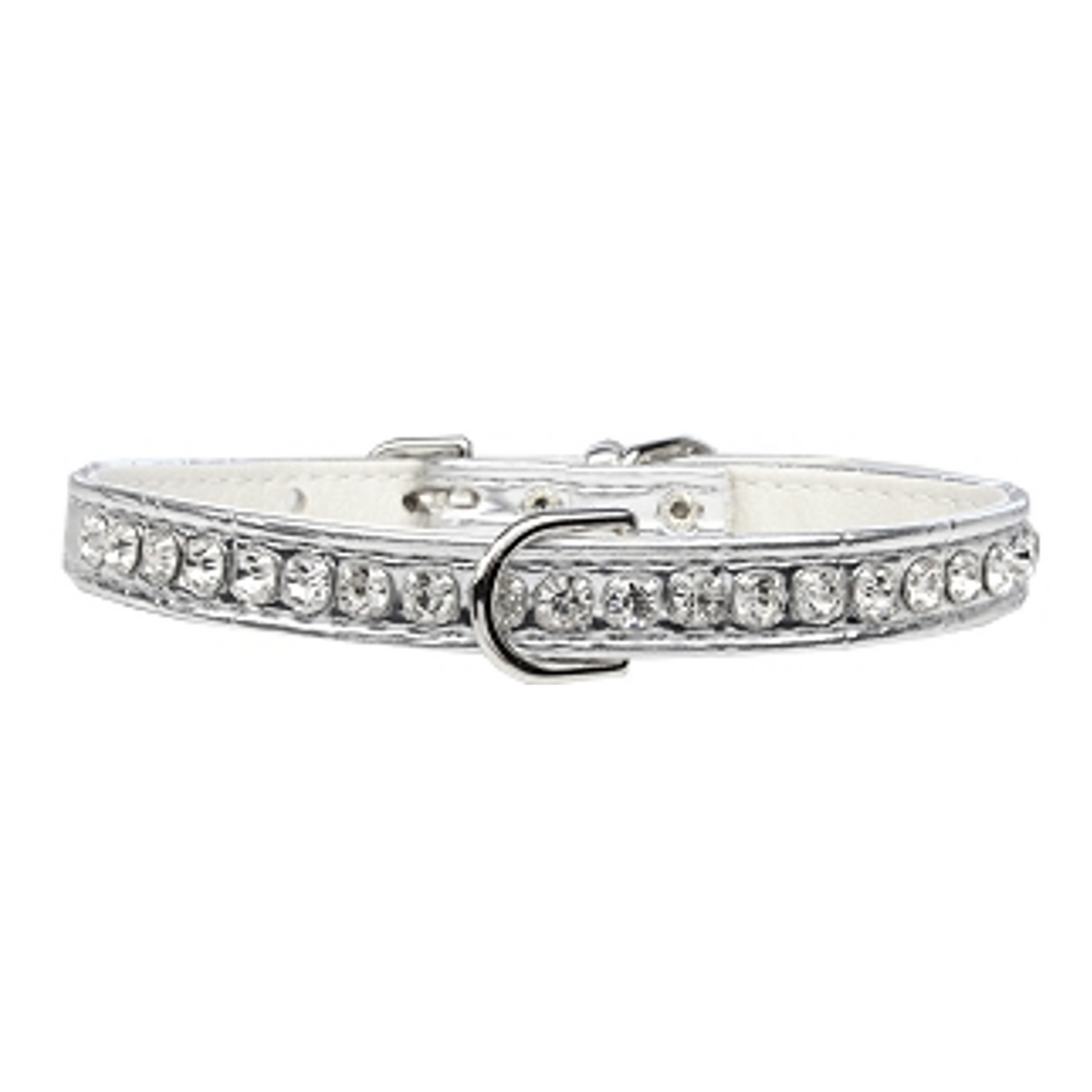 Grace 1-row Crystal Faux Croc Dog Collar - Silver - 3 Red Rovers