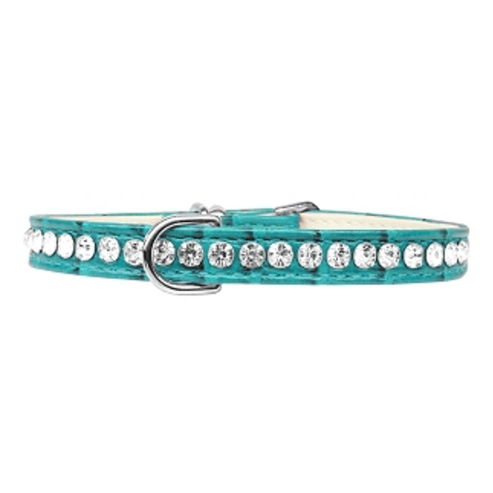 Grace 1-row Crystal Faux Croc Dog Collar - Turquoise - 3 Red Rovers