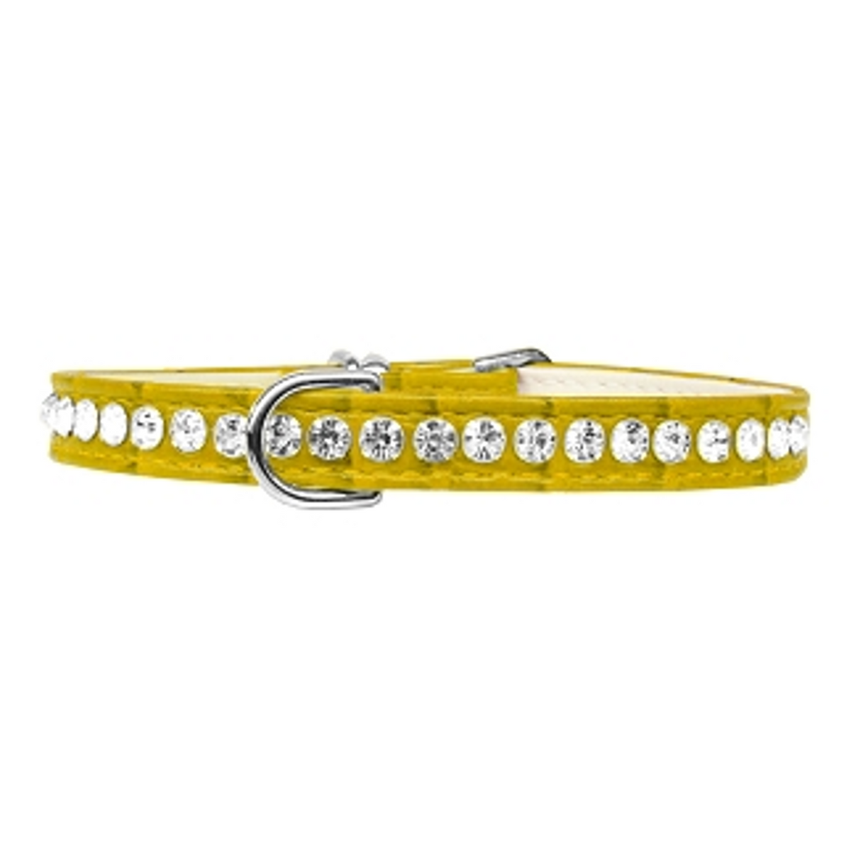 Grace 1-row Crystal Faux Croc Dog Collar - Yellow - 3 Red Rovers