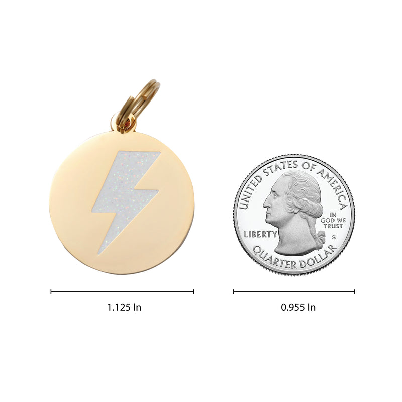Lightning White Glitter Pet ID Tag - Gold - 3 Red Rovers