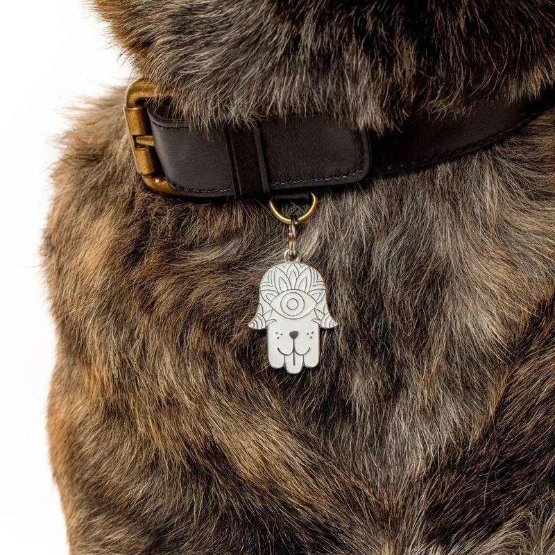 Hamsa White Pet ID Tag - Silver - 3 Red Rovers