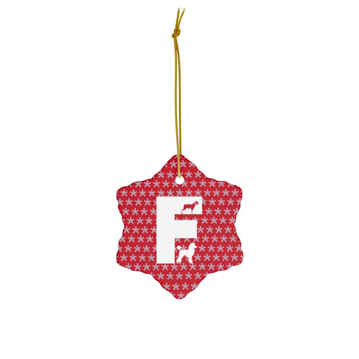 Ceramic Dog Monogram F Ornament - Red, 4 Shapes - 3 Red Rovers