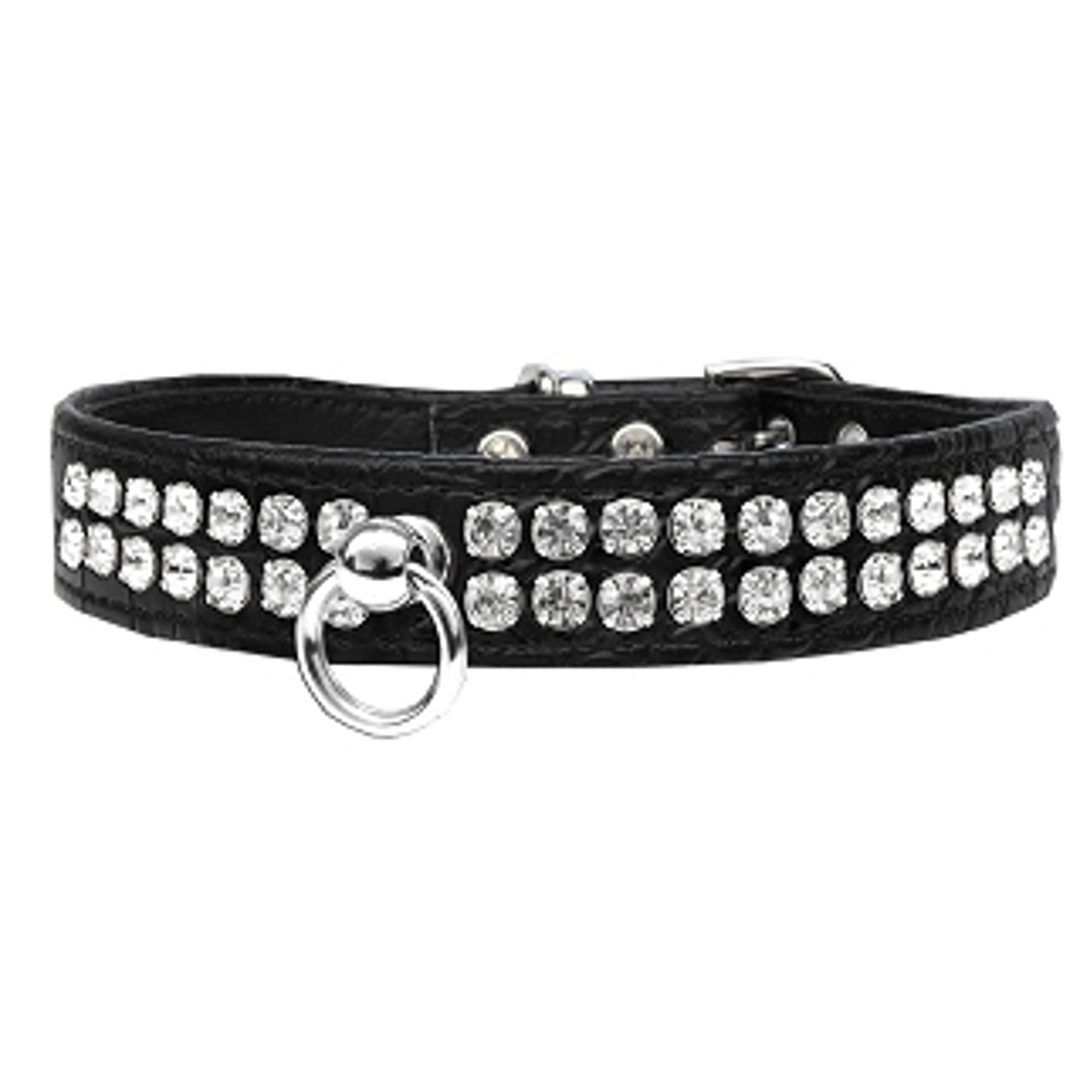 Dazzle 2-row Crystal Faux Croc Dog Collar - Black - 3 Red Rovers