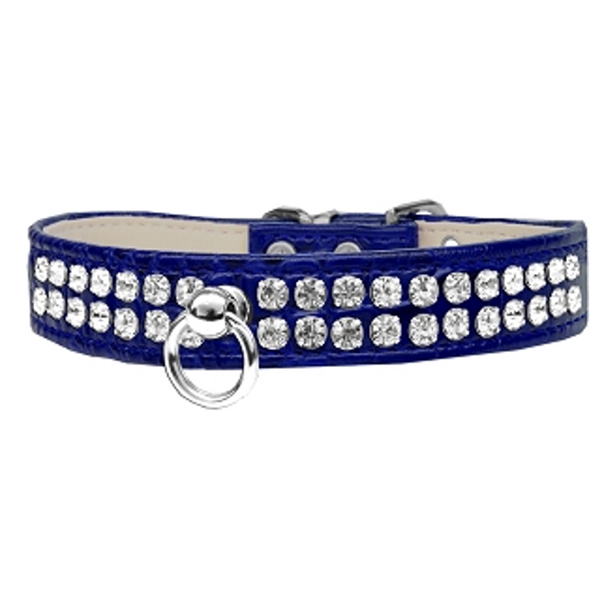 Dazzle 2-row Crystal Faux Croc Dog Collar - Blue - 3 Red Rovers