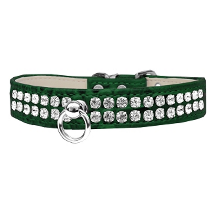 Dazzle 2-row Crystal Faux Croc Dog Collar - Emerald Green - 3 Red Rovers