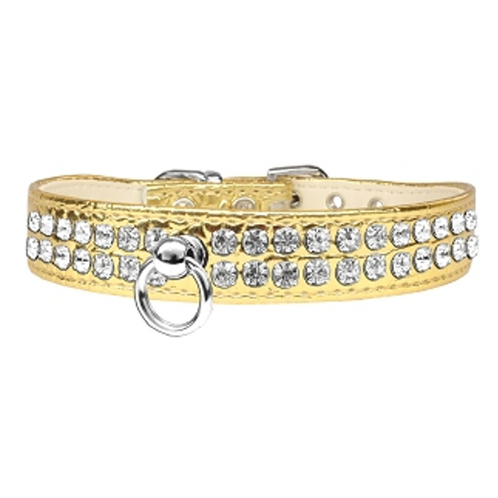 Dazzle 2-row Crystal Faux Croc Dog Collar - Gold - 3 Red Rovers