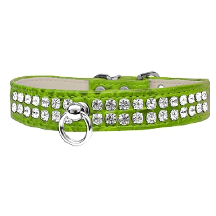 Dazzle 2-row Crystal Faux Croc Dog Collar - Lime Green - 3 Red Rovers
