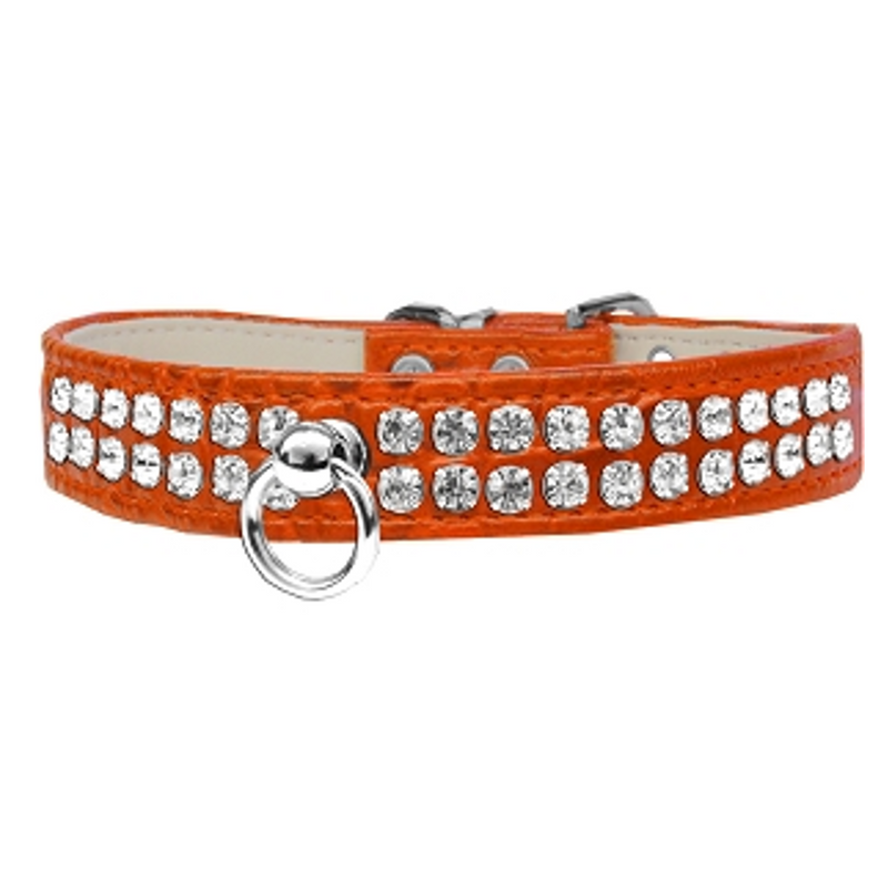 Dazzle 2-row Crystal Faux Croc Dog Collar - Orange - 3 Red Rovers