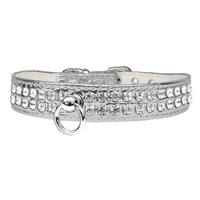 Dazzle 2-row Crystal Faux Croc Dog Collar - Silver - 3 Red Rovers