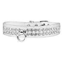 Dazzle 2-row Crystal Faux Croc Dog Collar - White - 3 Red Rovers