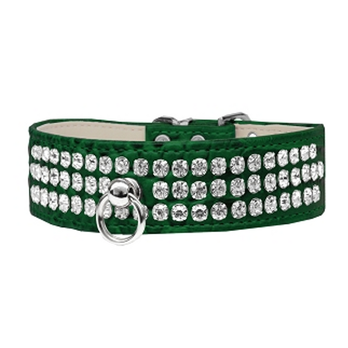 Ritz 3-row Crystal Faux Croc Dog Collar - Emerald Green - 3 Red Rovers