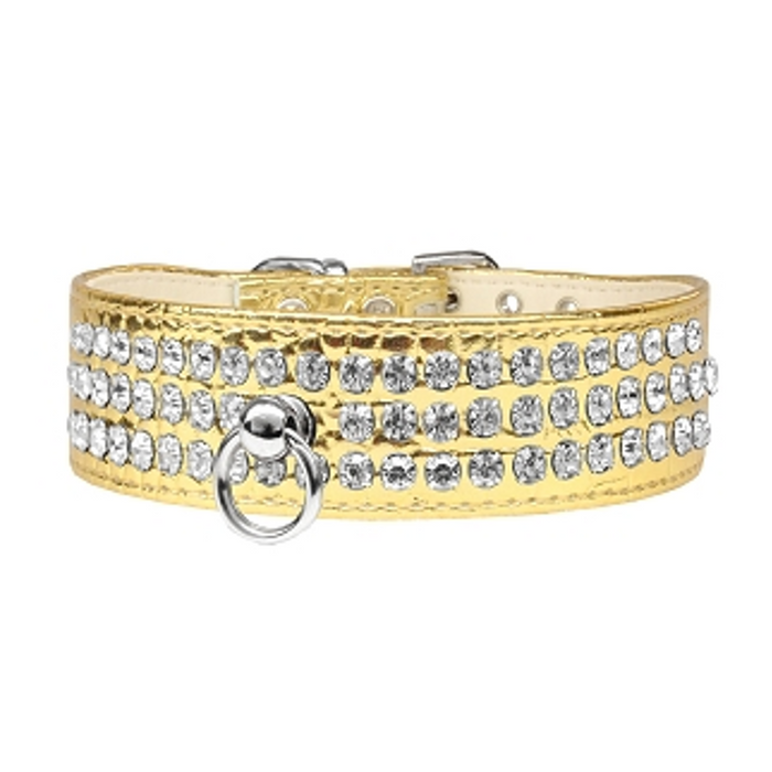 Ritz 3-row Crystal Faux Croc Dog Collar - Gold - 3 Red Rovers