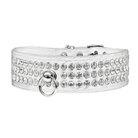Ritz 3-row Crystal Faux Croc Dog Collar - White - 3 Red Rovers