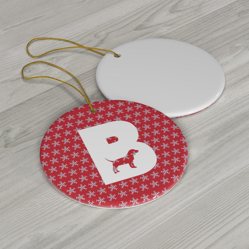 Ceramic Dog Monogram B Ornament - Red, 4 Shapes - 3 Red Rovers