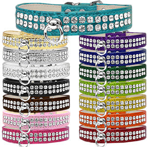 Dazzle 2-row Crystal Faux Croc Dog Collar - Bright Pink - 3 Red Rovers