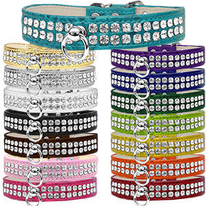 Dazzle 2-row Crystal Faux Croc Dog Collar - Purple - 3 Red Rovers