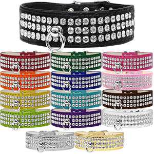Ritz 3-row Crystal Faux Croc Dog Collar - Silver - 3 Red Rovers