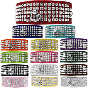 Posh 5-row Crystal Faux Croc Dog Collar - Red - 3 Red Rovers