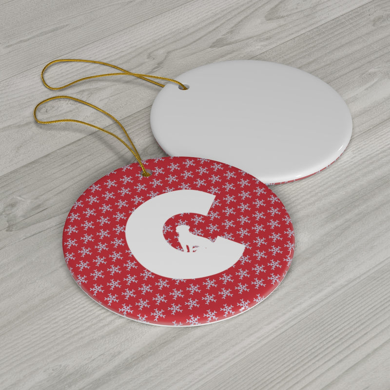 Ceramic Dog Monogram C Ornament - Red, 4 Shapes - 3 Red Rovers