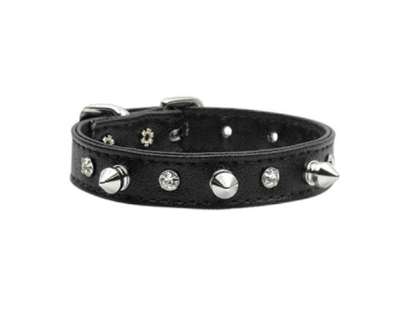 Crystals and Silver Spikes Dog Collar - 3 Red Rovers