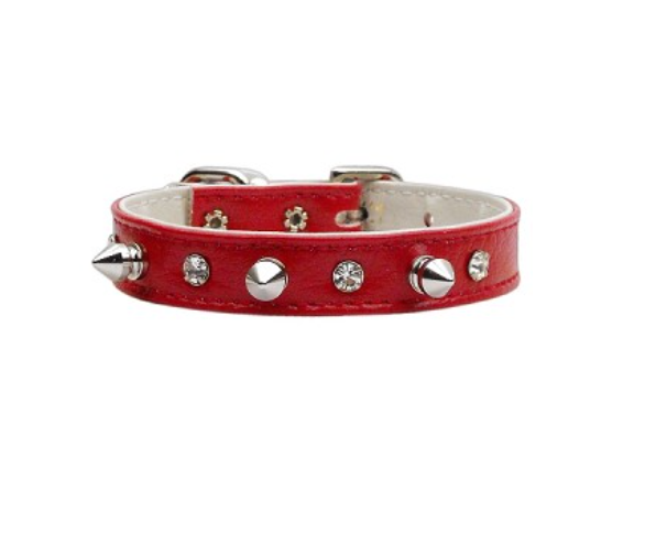 Crystals and Silver Spikes Dog Collar - 3 Red Rovers