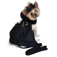 Black Faux Fur Harness Coat and Leash - 3 Red Rovers