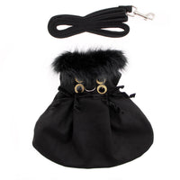 Black Faux Fur Harness Coat and Leash - 3 Red Rovers