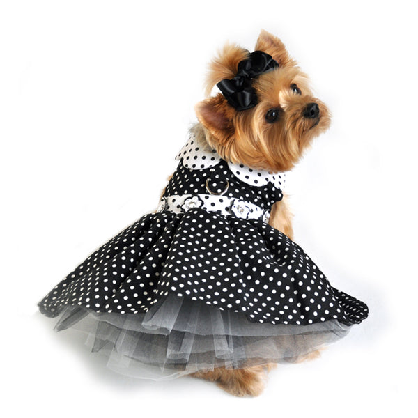 Black Polka Dot Harness Dress with Leash - 3 Red Rovers