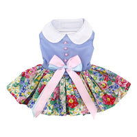 Blue Floral and Pearl Dress with Matching Leash - 3 Red Rovers