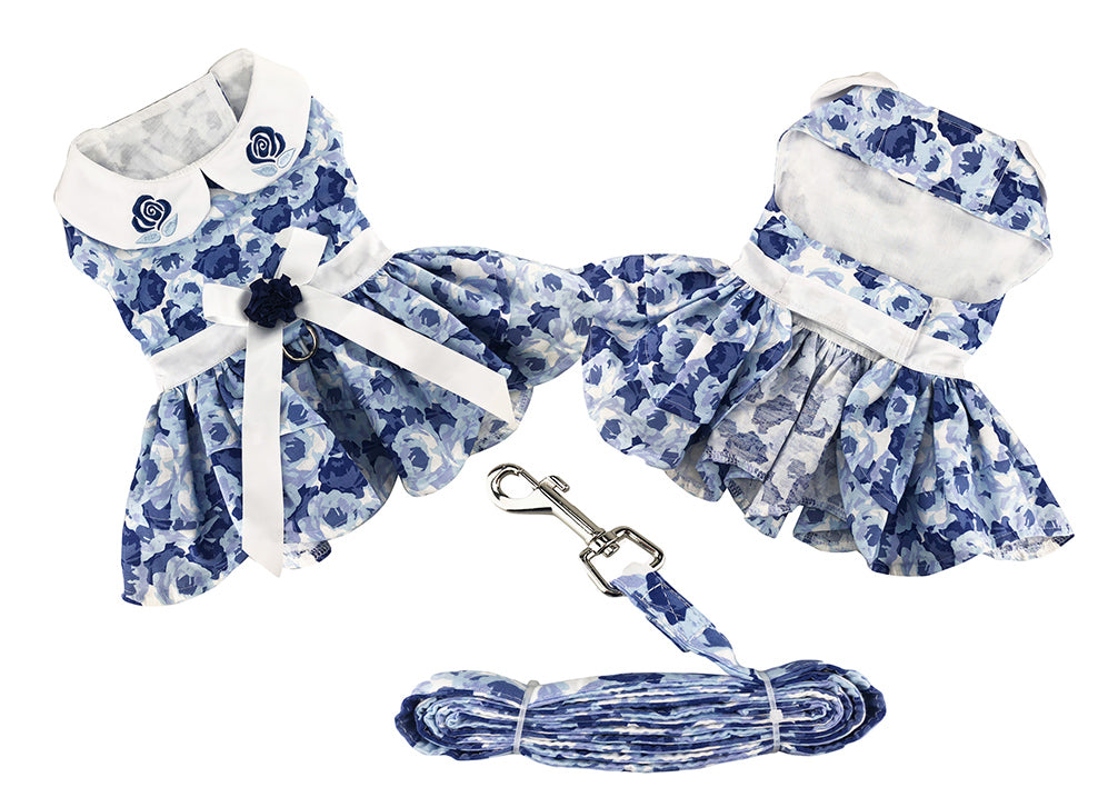 Blue Rose Dress Harness Dress with Leash - 3 Red Rovers