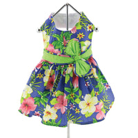 Blue Lagoon Hawaiian Hibiscus Dress with Matching Leash - 3 Red Rovers