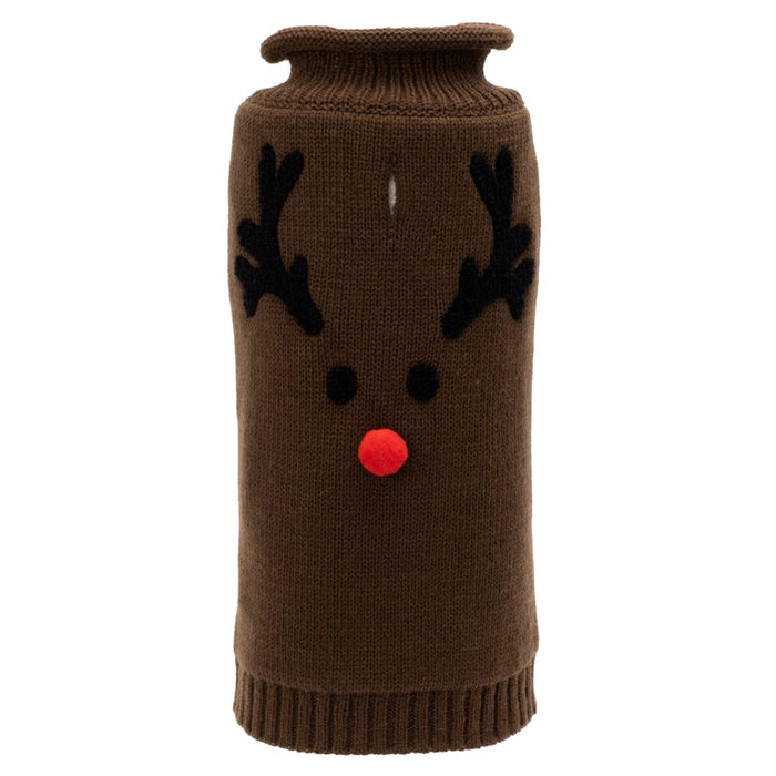 Reindeer Face Brown Roll Sweater - 3 Red Rovers