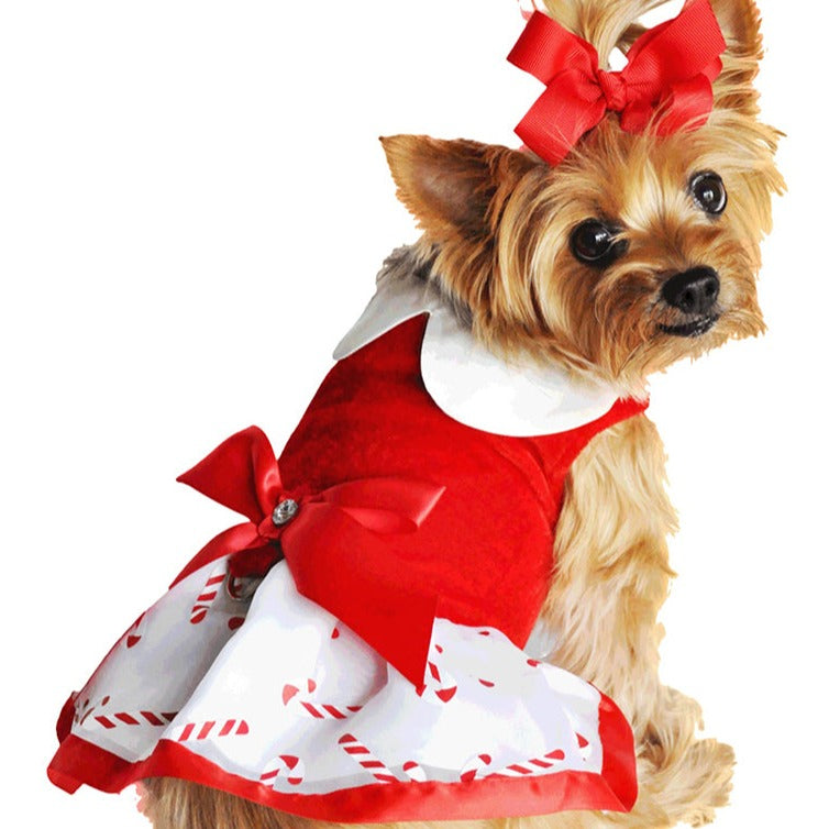 Candy Cane Rhinestone Harness Dress with Leash - 3 Red Rovers