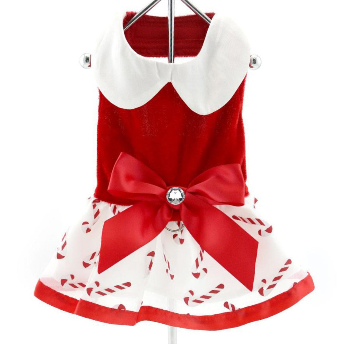 Candy Cane Rhinestone Harness Dress with Leash - 3 Red Rovers