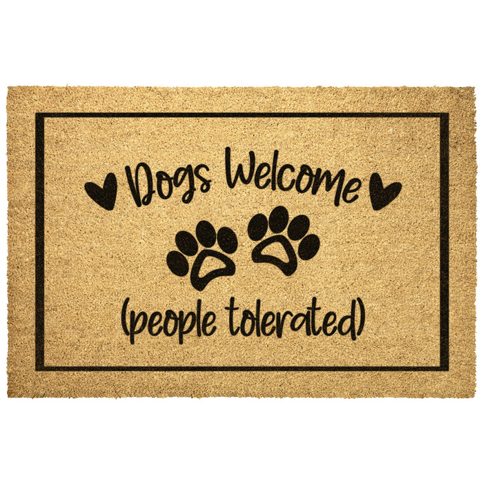 Dogs Welcome People Tolerated Coir Welcome Doormat - 3 Red Rovers