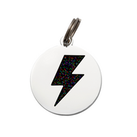 Lightning Black Glitter Pet ID Tag - Silver - 3 Red Rovers