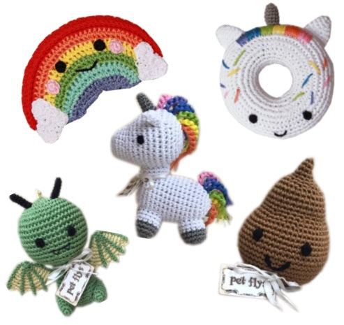 Happy Rainbow Handmade Knit Knack Toys - 3 Red Rovers