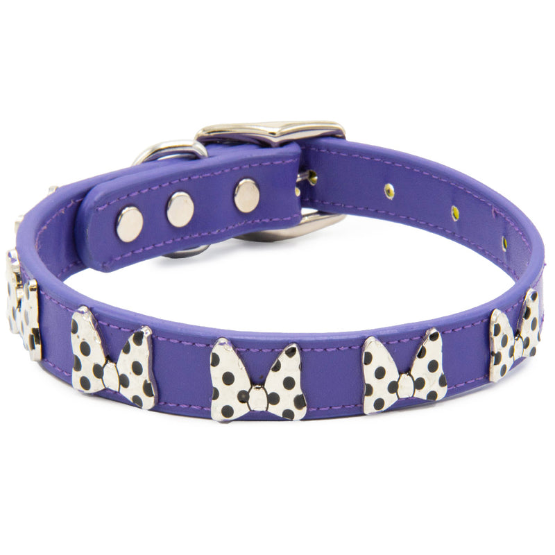 Minnie Mouse Bow Purple Vegan Leather Collar - READY TO SHIP - 3 Red Rovers